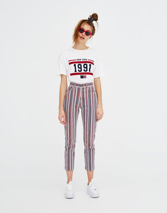 Striped high waist trousers