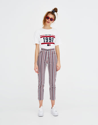 Striped high waist trousers