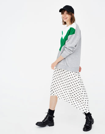 Polka dot asymmetric skirt