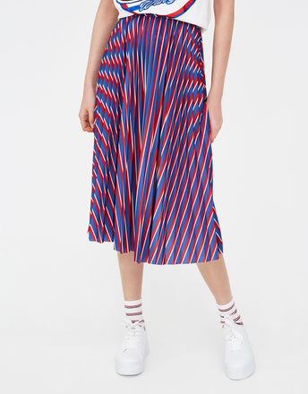Pleated striped midi skirt