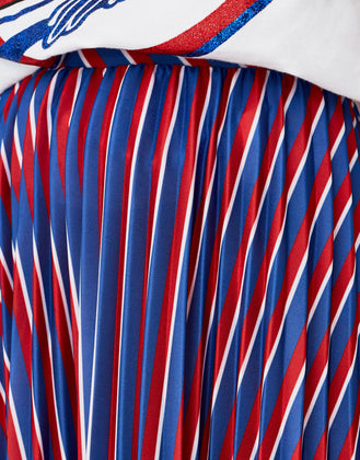 Pleated striped midi skirt